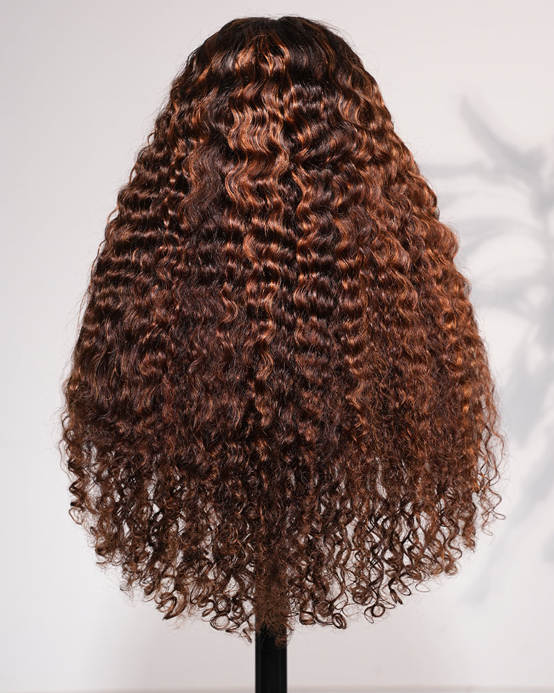 【Subscriber Deal】Arabella 13x6 Three-Go™ Glueless Wig Dark Brown Highlights Burmese Curly With Drawstring