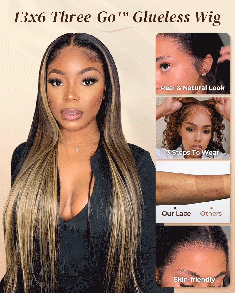 【$299 = 2 WIGS】Arabella 13x6 Three-Go™ Balayage Highlight Glueless Wig Silky Straight With Drawstring 100% Human Hair Wig