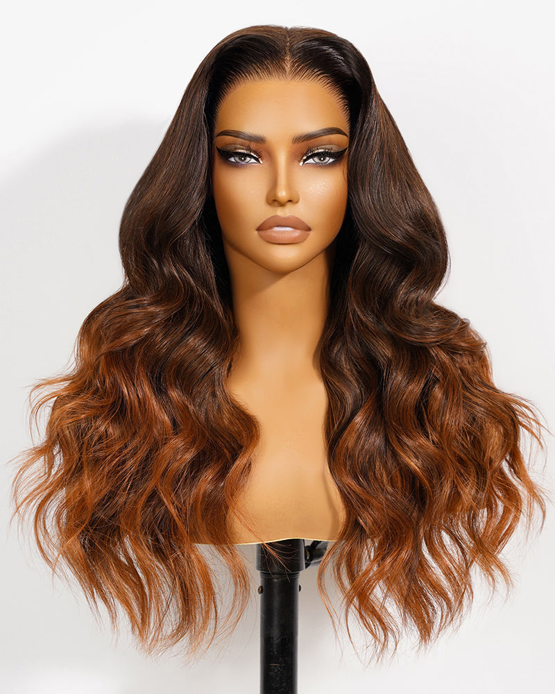 Arabella 13x6 Three-Go™ Dark Auburn Ombre Glueless Wig Loose Body Wave With Drawstring 100% Human Hair Wig
