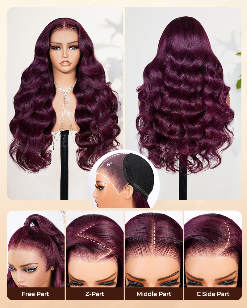 【$299 = 2 WIGS】Arabella 13x6 Three-Go™ Dark Plum Glueless Wig Silky Straight With Drawstring 100% Human Hair Wig