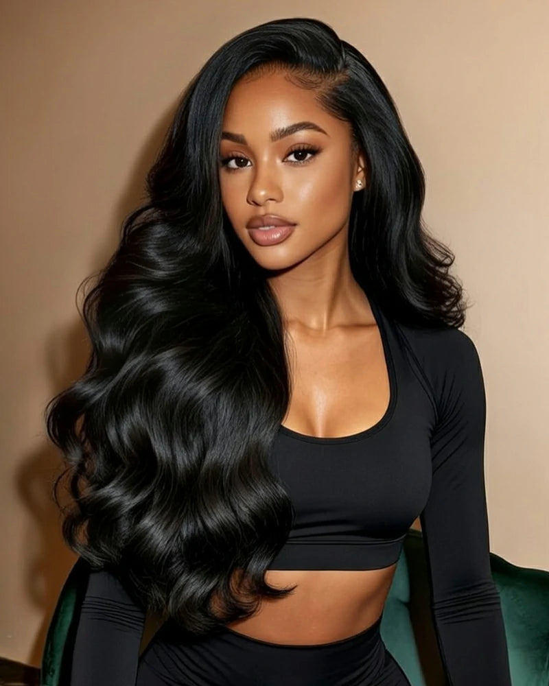 Premium 13x6 black human hair wig, glueless body wave lace front (wear & go)
