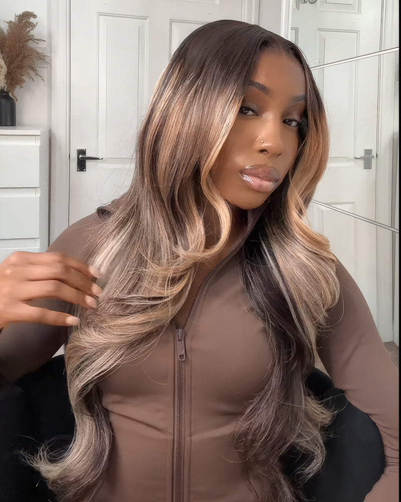 Arabella 6x5/13x6 Glueless Wig Ombre Platinum Blonde Balayage Highlights Loose Body Wave Wig Pre-cut Lace Beginner Friendly