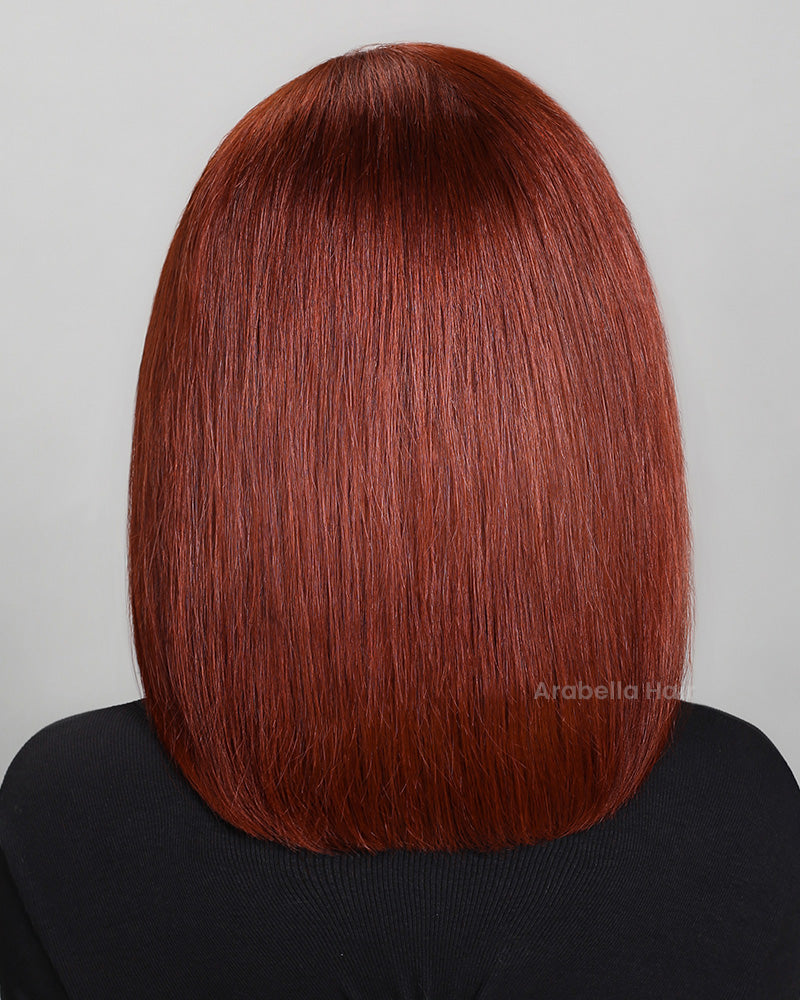 Reddish Brown Auburn Color Straight Short Bob 6x5 Lace Front Human Hair Wigs