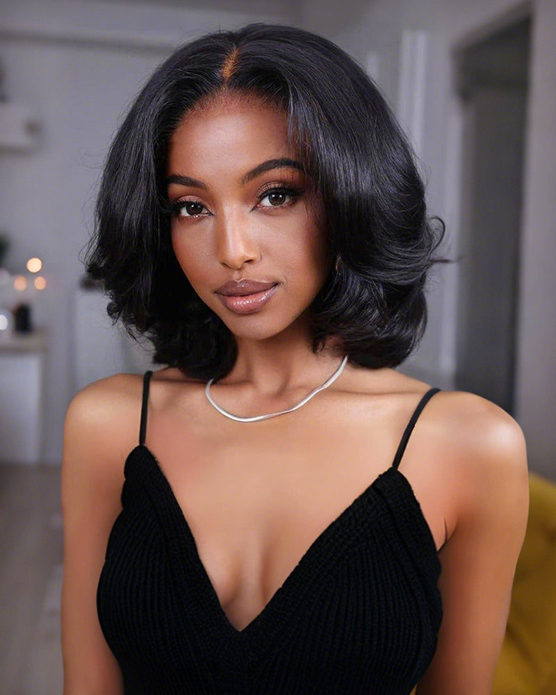 Arabella Hair black short bob human hair wig with 13x4 lace frontal for a natural hairline and easy styling