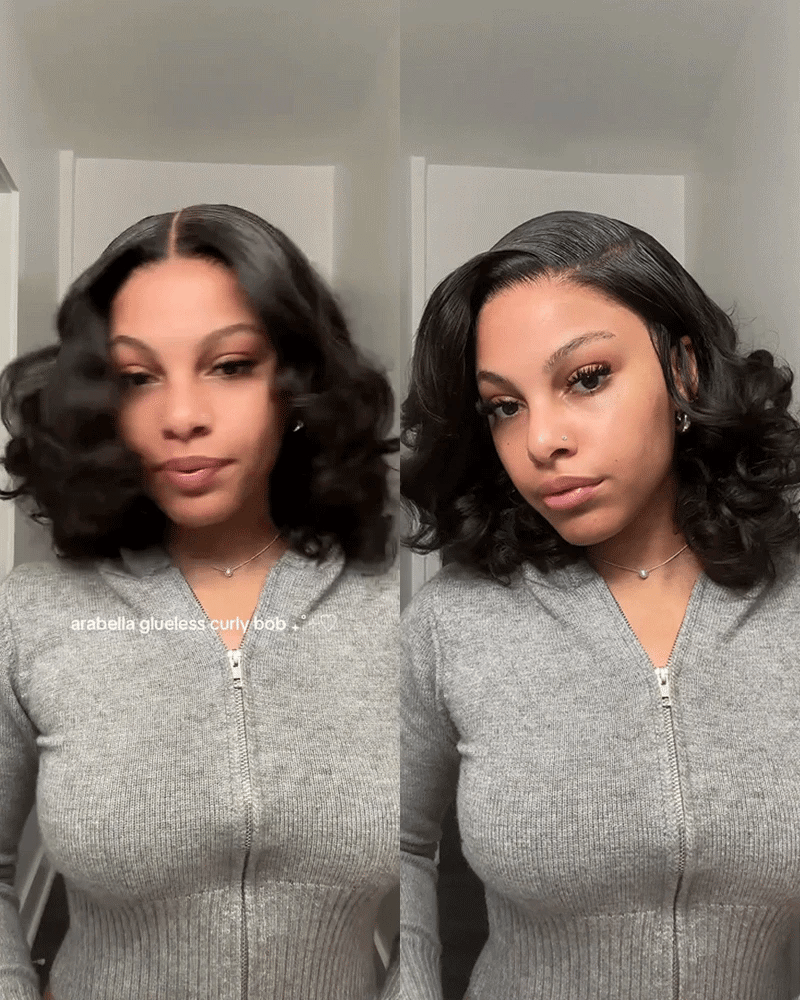 Black loose wave bob wig with side part or middle part styling for a natural, effortless look