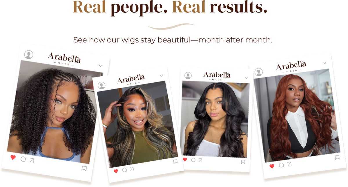 Real customers wearing human hair wigs with long-lasting results