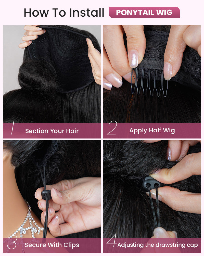 Arabella 3 In 1 Half Wig Glueless Silky Straight Wig Invisi Drawstring Natural Black Endless Protective Styles