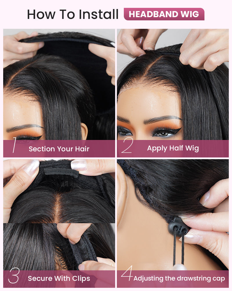 Arabella 3 In 1 Half Wig Glueless Yaki Straight Wig Invisi Drawstring Natural Black Endless Protective Styles