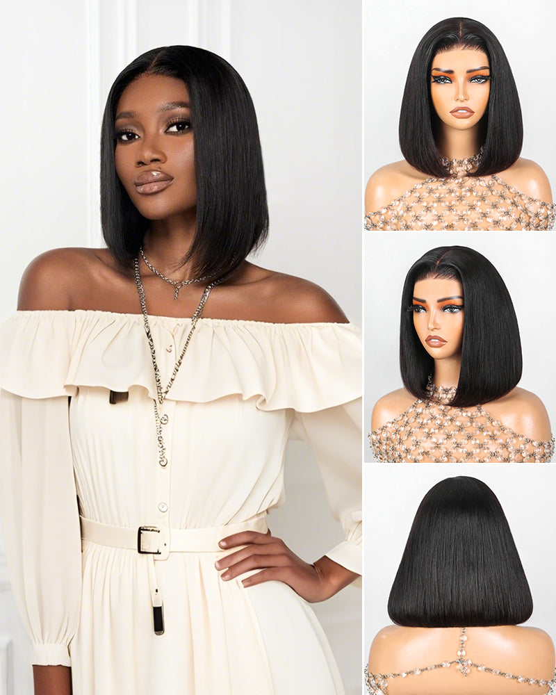 Arabella 6x5 invisible knots Glueless Straight Bob Wig Pre-cut Lace Natural Black Beginner Friendly