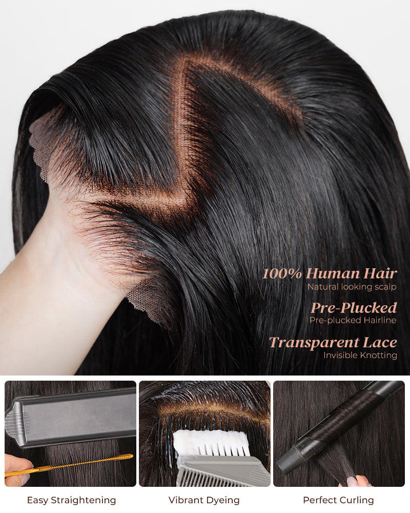 Arabella 6x5 Invisible Knots & 13x4 Frontal Lace Straight Wig Pre-cut Lace Natural Black Beginner Friendly