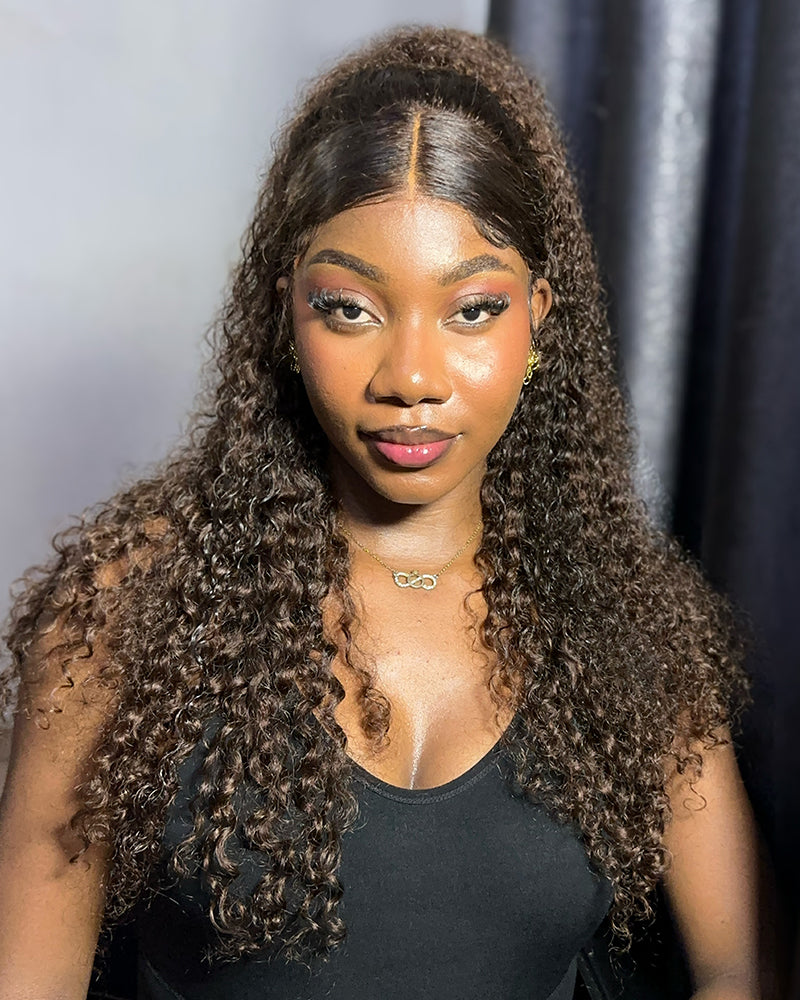 Arabella 13x4 Frontal Lace & 6x5 Invisible Knots Glueless Chocolate Brown Water Wave Wig Invisible Knots Realistic Hairline