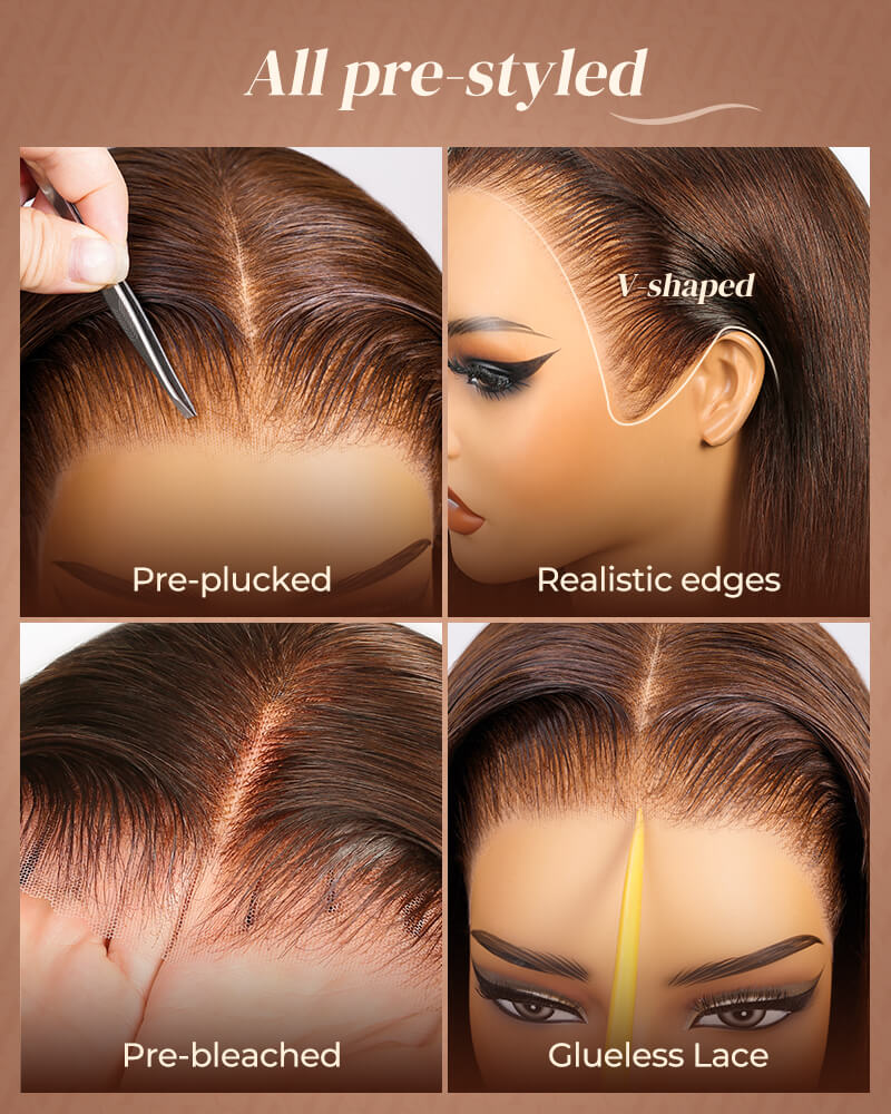 Chocolate brown human hair wig, pre-plucked transparent lace front, natural hairline