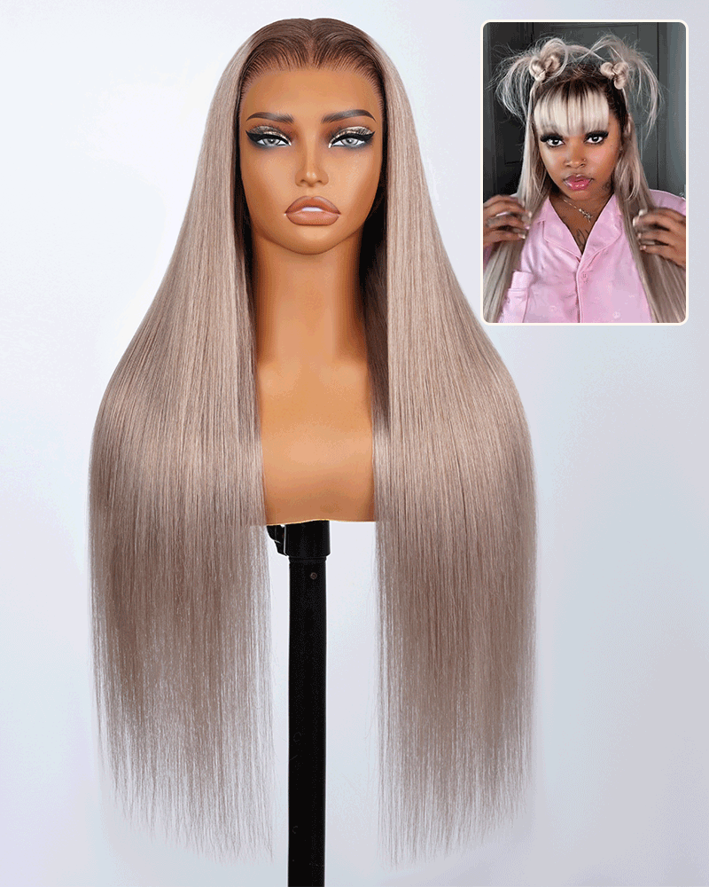 【$299 = 2 WIGS】Arabella 13x6 Three-Go™ Ash Blonde Ombre Glueless Wig Silky Straight With Drawstring 100% Human Hair Wig