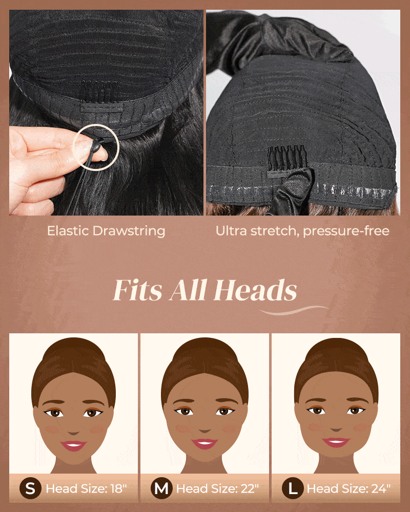 Adjustable drawstring wig fits all head sizes, Arabella Hair