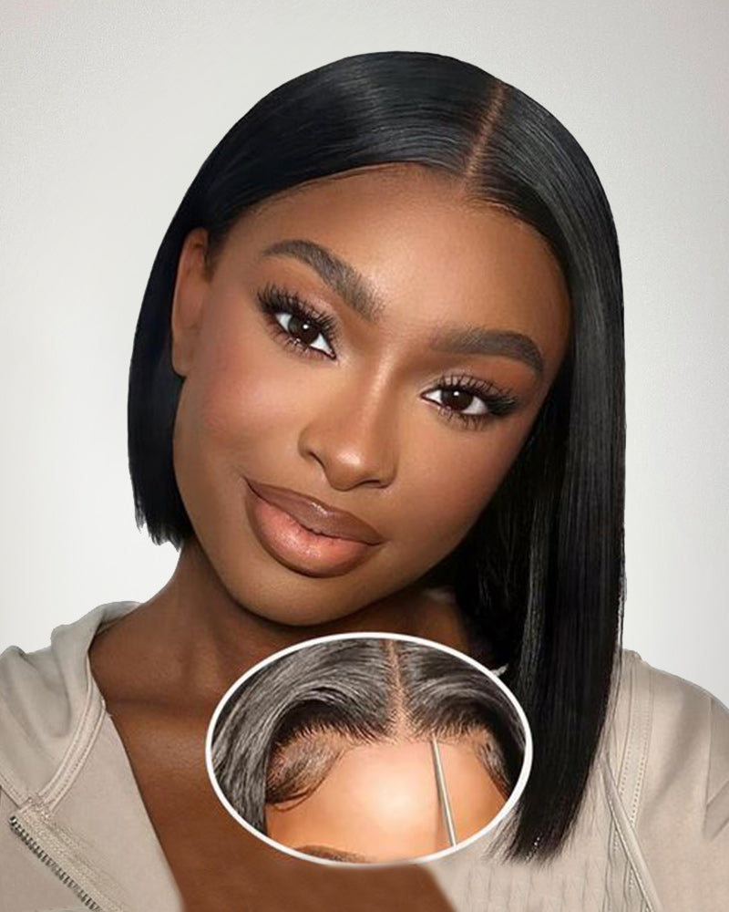 【BOGO】Natural Black Silky Straight Wigs 6x6 Lace Glueless Human Hair Wigs Middle Part