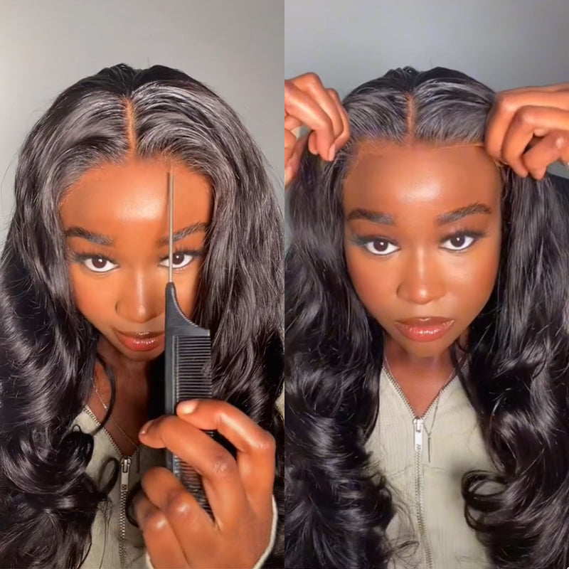 Arabella 13x4 Frontal Lace Body Wave/Silky Straight Wig Invisible Knots Natural Black Realistic Hairline