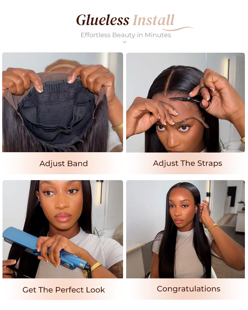 Pre-cut, pre-plucked glueless wig for quick, easy wear and a natural-looking hairline