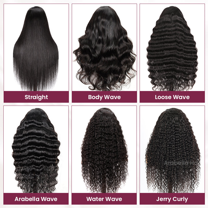 Arabella 【30" Super Sale】 6x5 Invisible Knots Glueless & 13x4 Lace Front Pre-Bleached Knots Natural Black Body Wave/Straight/Curly Human Hair Wig