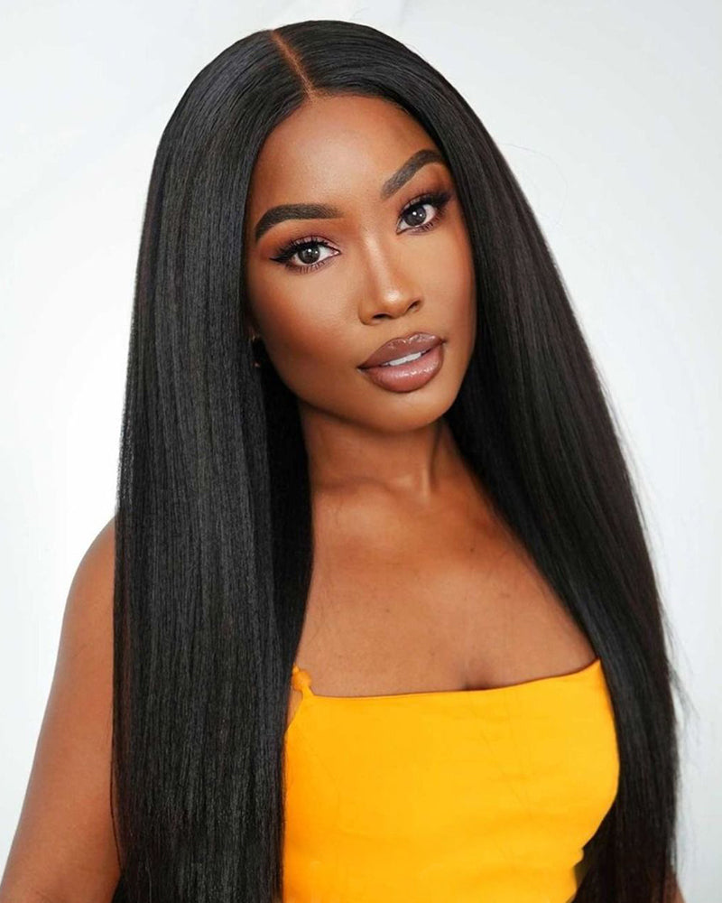 Arabella 3 In 1 Half Wig Glueless Yaki Straight Wig Invisi Drawstring Natural Black Endless Protective Styles
