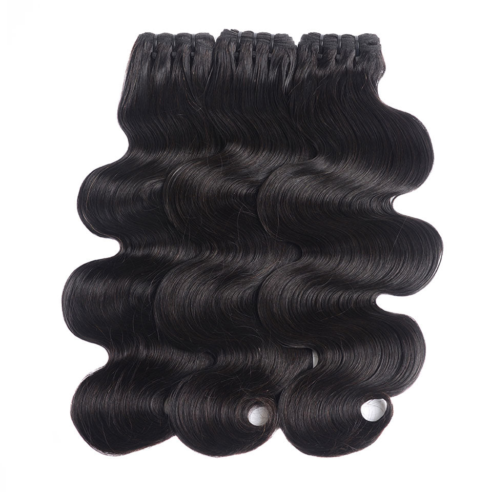 {15A 3Pcs+Frontal} Body Wave Double Drawn Raw Virgin Human Hair Weaves 3 Bundles With Frontal Closure