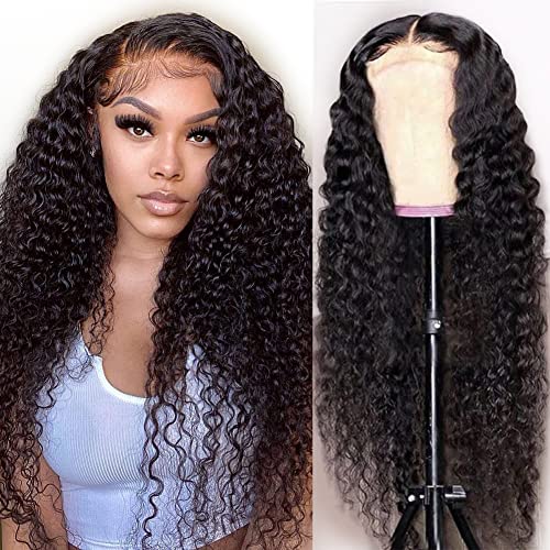 Human hair wig Deep Wave 13x6 Inch Lace Frontal Wig Natural Black 210% Density Free Part Human Hair - arabellahair.com