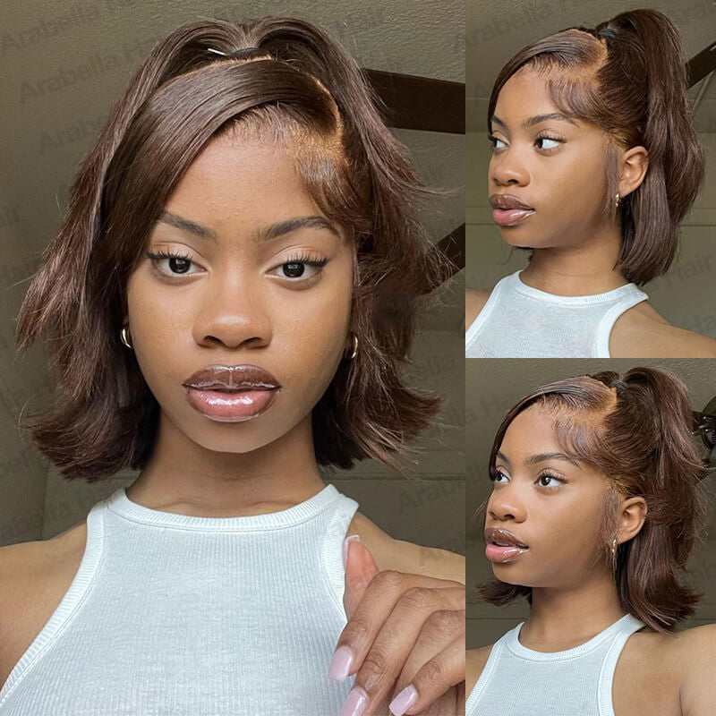 Arabella 6x5 invisible knots Glueless & 13x4 lace Chocolate Brown Straight Bob Wig Pre-cut Lace Beginner Friendly