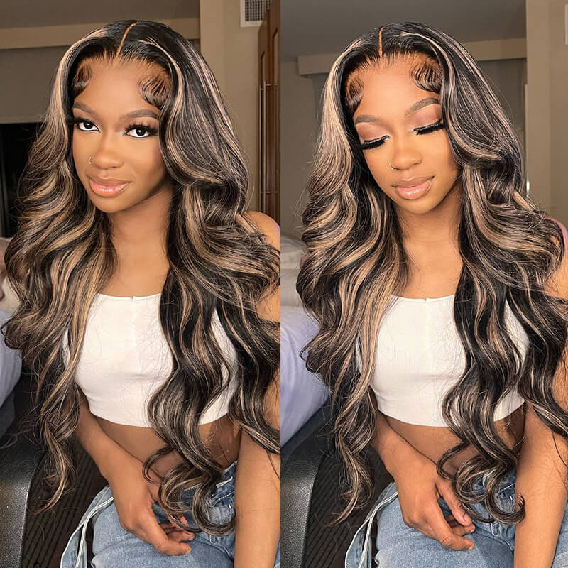 Arabella Balayage Highlights Color Body Wave 6x5 Pre-Cut Lace Front Glueless Human Hair Wig