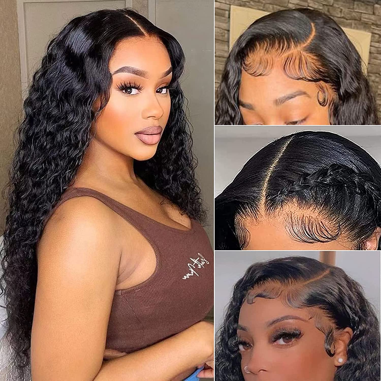 Arabella 13x6 Frontal Lace Deep Wave Wig Invisible Knots Natural Black Realistic Hairline