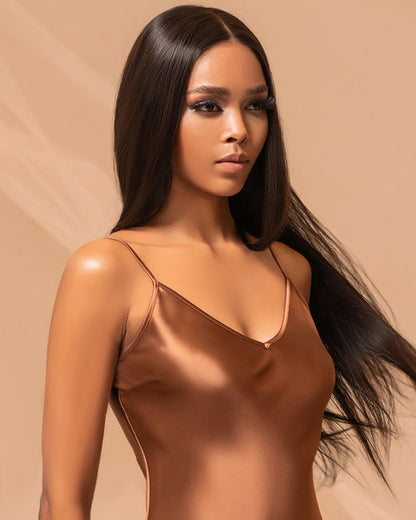 Arabella 13x6 Three-Go™ Glueless Wig Silky Straight With Drawstring Natural Black 100% Human Hair Wig
