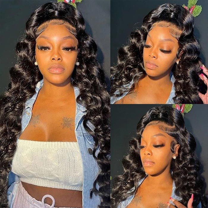 Arabella 360 Full Lace Glueless Loose Deep Wave Wig Invisi Drawstring Natural Black Pull &amp; Go