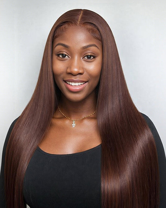 $100-$50 | Arabella 13x6 Pre-Everything Glueless/6x5 Invisible Knots Chocolate Brown Silky Straight/Water Wave Wig