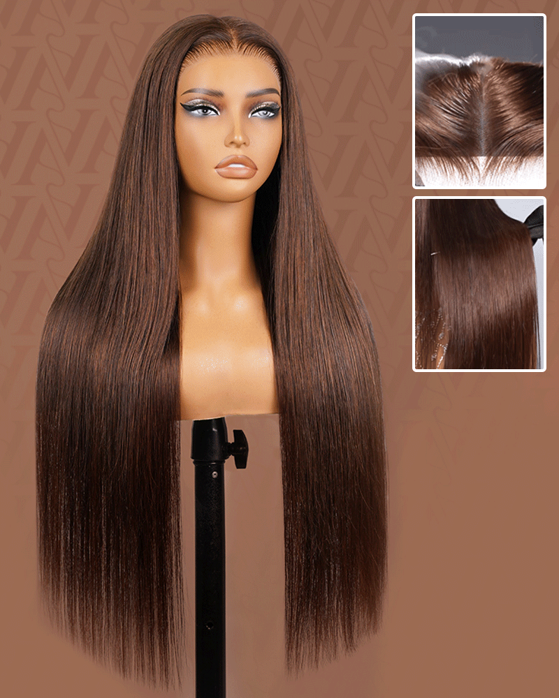 Arabella 13x6 Three-Go™ Chocolate Brown Glueless Wig Silky Straight With Drawstring 100% Human Hair Wig