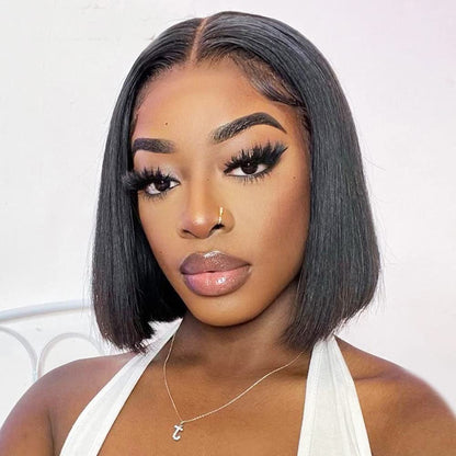 Arabella 13x4 Frontal Lace Straight Bob Wig Invisible Knots Natural Black Realistic Hairline
