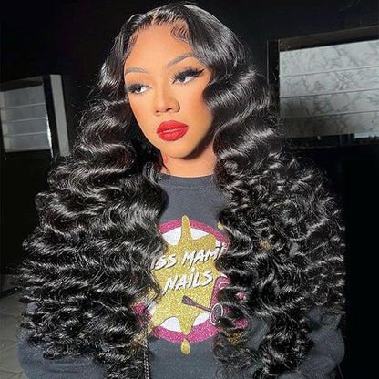 Arabella 4x4 Lace Closure Loose Deep Wave Wig Realistic Hairline Natural Black 100% Human Hair Wig