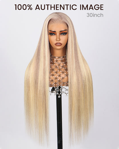 Arabella 13x4 Frontal Lace Blonde Highlight Body Wave/Silky Straight Colored Wig Invisible Knots Realistic Hairline