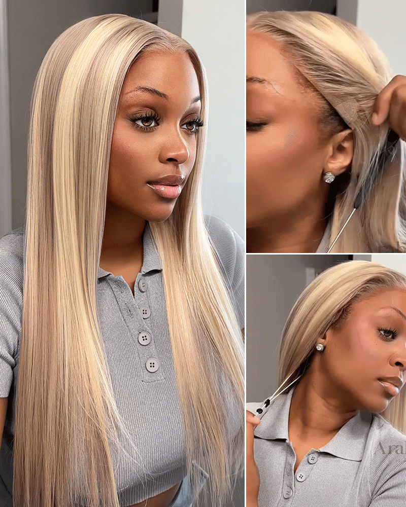 Arabella 13x6 Three-Go™ Blonde Highlight Glueless Wig Silky Straight With Drawstring 100% Human Hair Wig