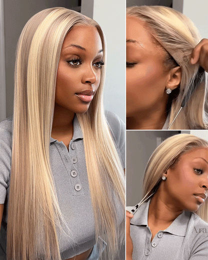 Arabella 13x6 Three-Go™ Blonde Highlight Glueless Wig Silky Straight With Drawstring 100% Human Hair Wig