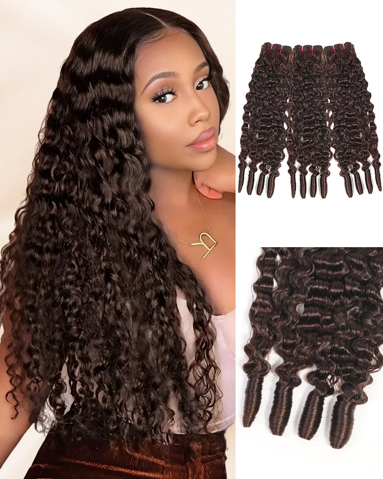 Arabella 12A Jerry Curly with Burmese Curly 3 Bundles Human Hair Weft Chocolate Brown Color Unprocessed Virgin Hair Weave