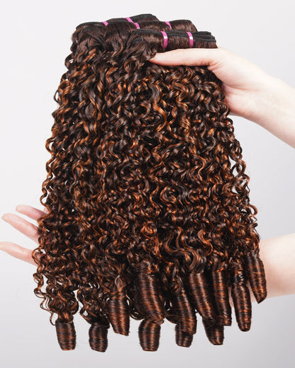Arabella 12A Jerry Curly with Burmese Curly 3 Bundles Human Hair Weft Dark Brown Highlights Unprocessed Virgin Hair Weave