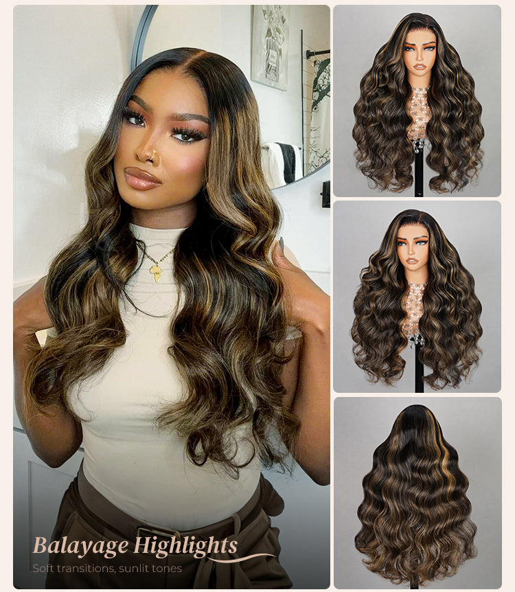 Model Wearing 134 Balayage Highlights Wig