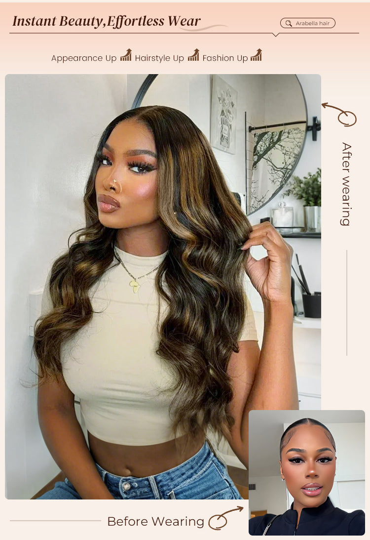 Before and After Wearing Balayage Wig on Woman