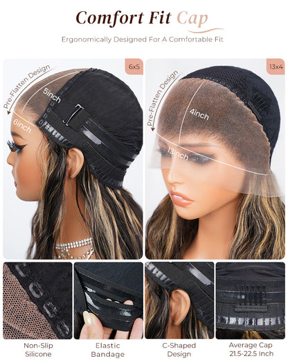 Arabella Balayage Highlights Color Body Wave 6x5 Pre-Cut Lace Front Glueless Human Hair Wig