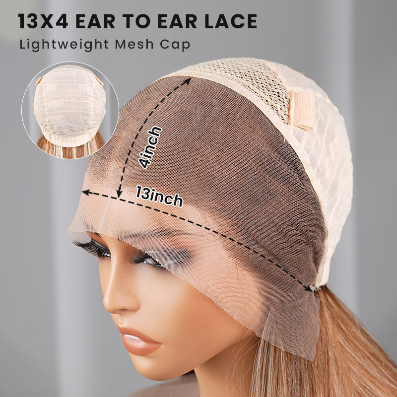 Arabella 6x5 Invisible Knots &amp; 13x4 Frontal Lace Blonde Khaki Highlight Straight Wig Invisible Knots Realistic Hairline