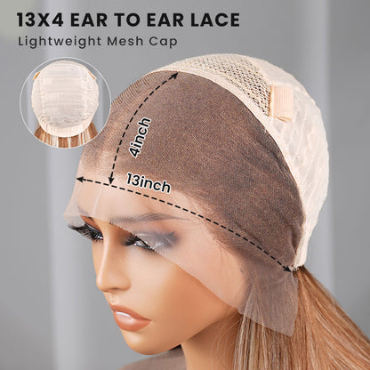 Arabella 6x5 Invisible Knots &amp; 13x4 Frontal Lace Blonde Khaki Highlight Straight Wig Invisible Knots Realistic Hairline