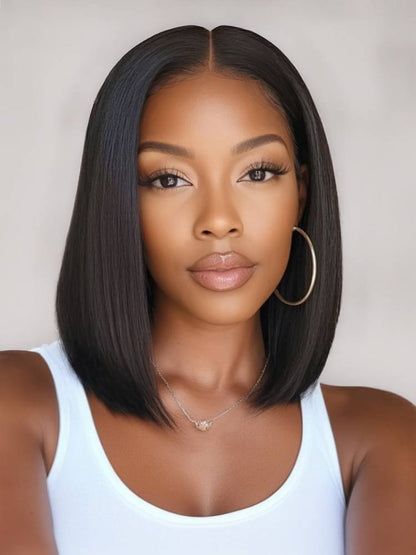 Arabella 13x4 Frontal Lace Straight Bob Wig Invisible Knots Natural Black Realistic Hairline