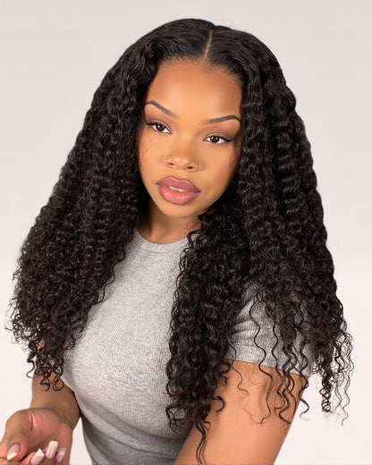 Arabella 13x4 Frontal Lace Jerry Curly Wig Invisible Knots Natural Black Realistic Hairline