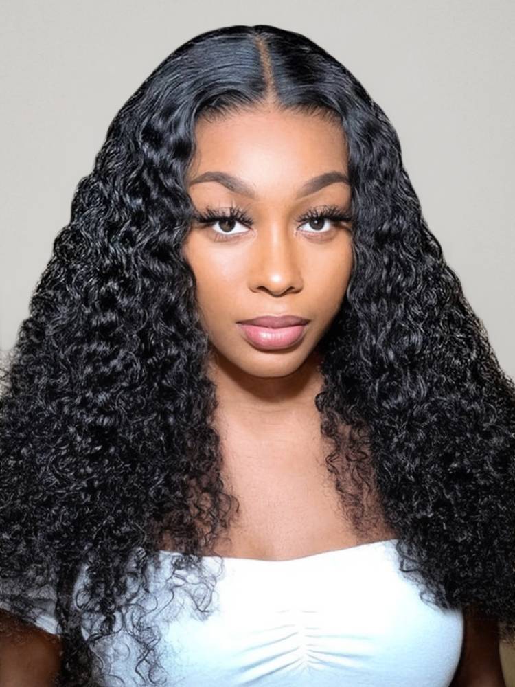 Arabella 13x4 Frontal Lace Jerry Curly Wig Invisible Knots Natural Black Realistic Hairline