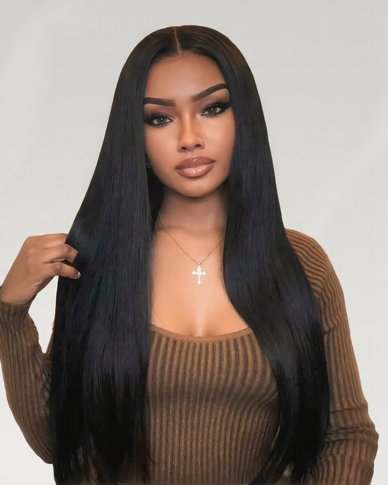 Arabella 6x5 Invisible Knots Glueless &amp; 13x4 Frontal Lace Silky Straight Wig Pre-cut Lace Natural Black Beginner Friendly