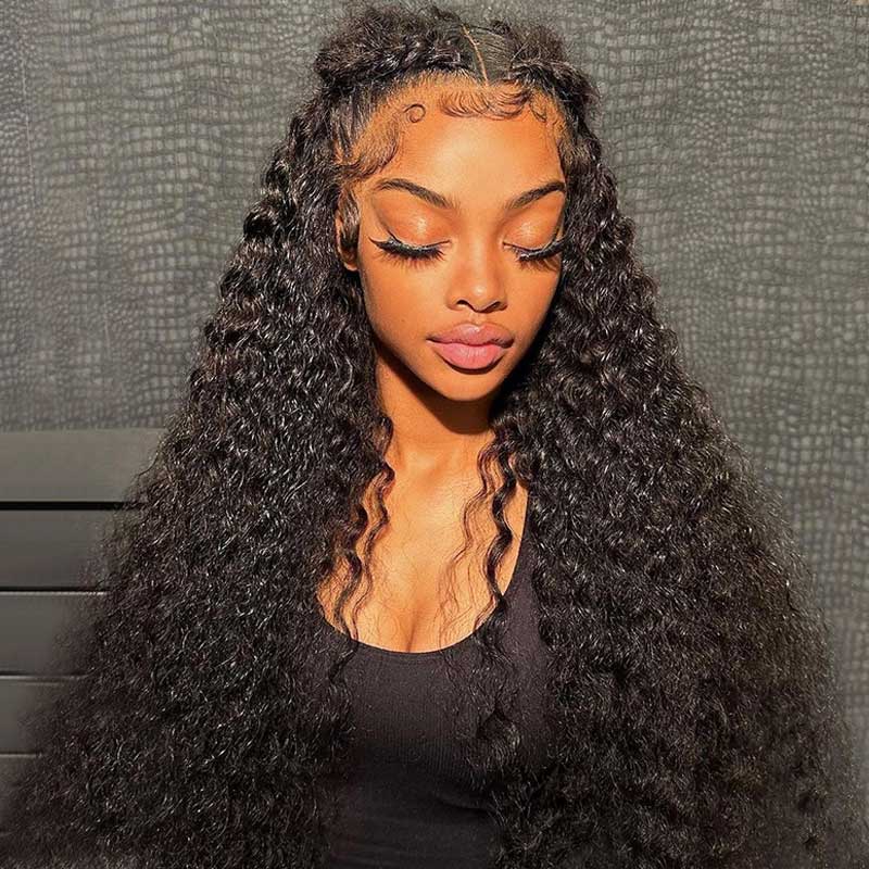 Arabella 13x6 Frontal Lace Deep Wave Wig Invisible Knots Natural Black Realistic Hairline