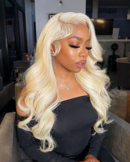 Arabella 13x4 Frontal Lace &amp; 6x5 Invisible Knots Glueless 613 Blonde Body Wave Wig Invisible Knots Realistic Hairline